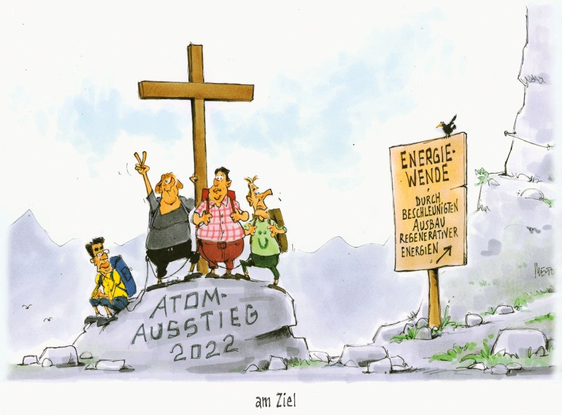 Karikatur Bergsteigen Atomausstieg Energiewende