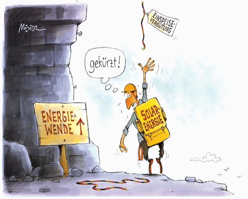 Karikatur Bergsteigen Energiewende Kürzung