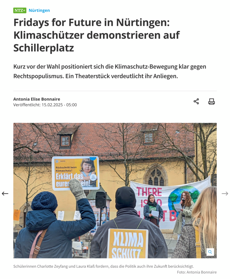 Zeitungsartikel Klimastreik in Nürtingen