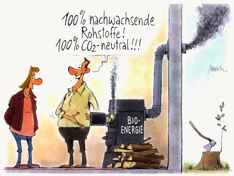 Karikatur Bioenergie Kamin