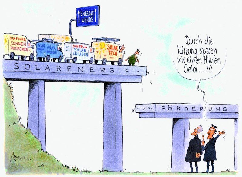 Karikatur Energiewende Autobahn Brücke