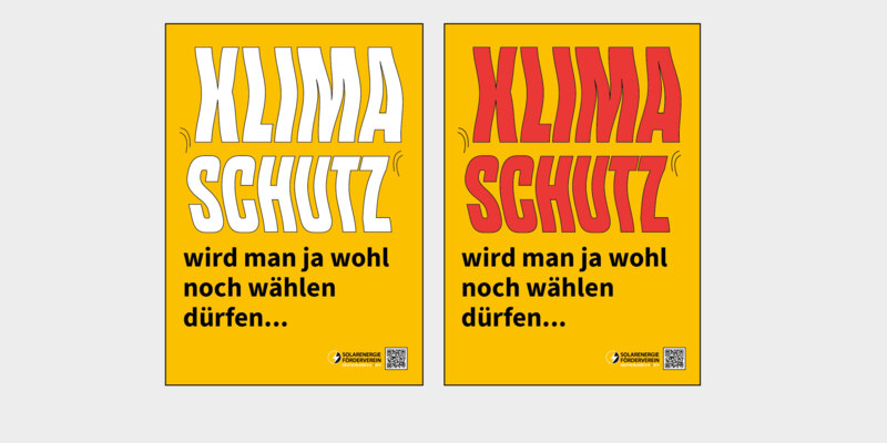 Motiv 5: "Klimaschutz wählen" (erhältlich als Bauzaun-Banner, Fenster-Plakat und Sticker)