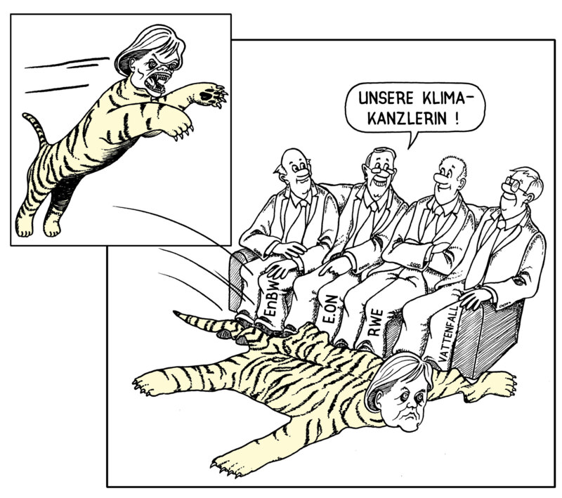 Karikatur Klimapaket Tiger farbig Klimakanzlerin 