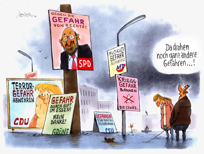 Karikatur Wahlkampf Gefahr von rechts