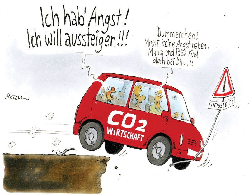 Karikatur Auto CO2 Wirtschaft Angst
