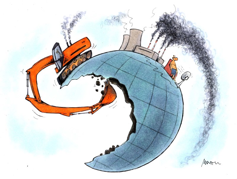 Karikatur Braunkohleförderung bis zum Weltuntergang