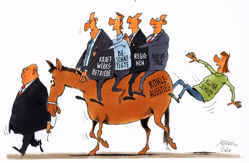 Karikatur Klimaschutz fällt vom Pferd